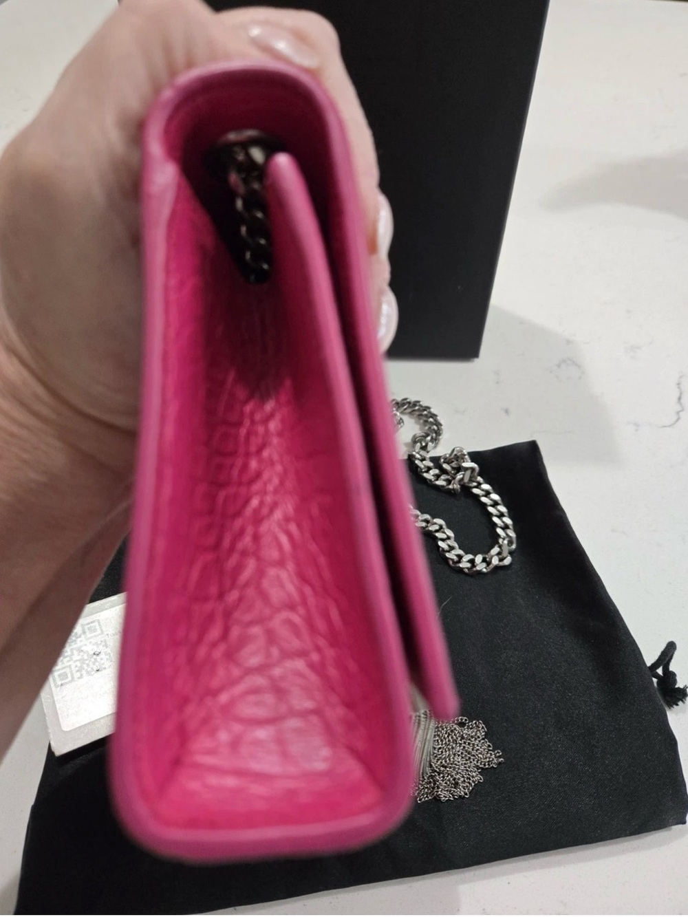 🔥Saint Laurent Fuchsia Croc-Embossed Kate Tassle Bag Small🔥 - Picture 6 of 17
